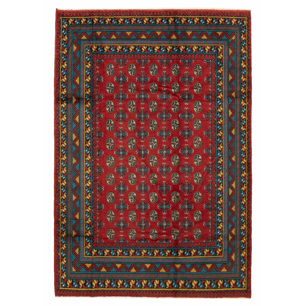 ECARPETGALLERY Hand-knotted Uzbek Kargahi Red Wool Rug - 6'8 x 9'6