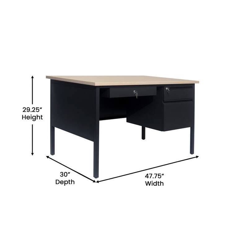 Commercial Right Side Single Pedestal Desk with 3 Locking Drawers