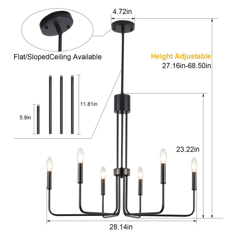 6-Light Candle Style Modern Chandelier for Dining Room