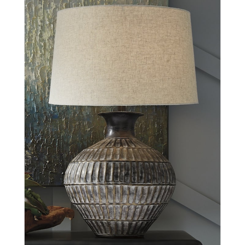 Magan Traditional Metal Antique Bronze Table Lamp - 18.25" W x 18.25" D x 29" H