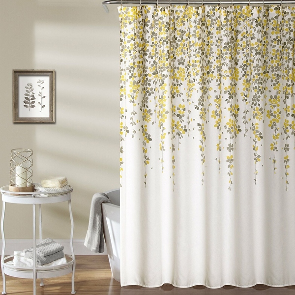 Polyester Shower Curtain Yellow Gray Floral 72