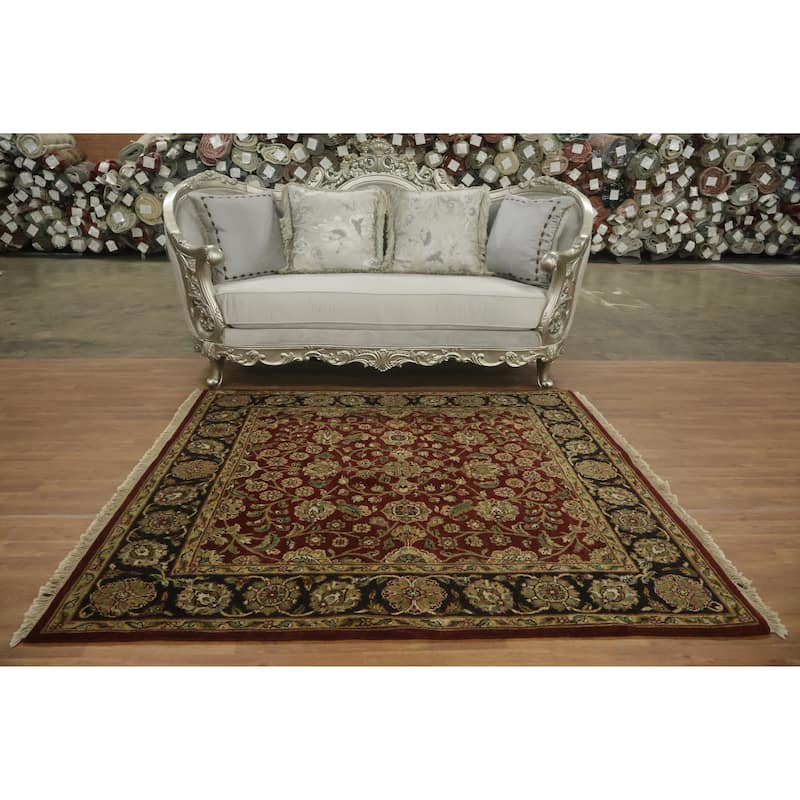 Hand Knotted Oriental 100% Wool Carpet Traditional All-Over Red Agra Area Rug - 5' 11'' X 6' 0''