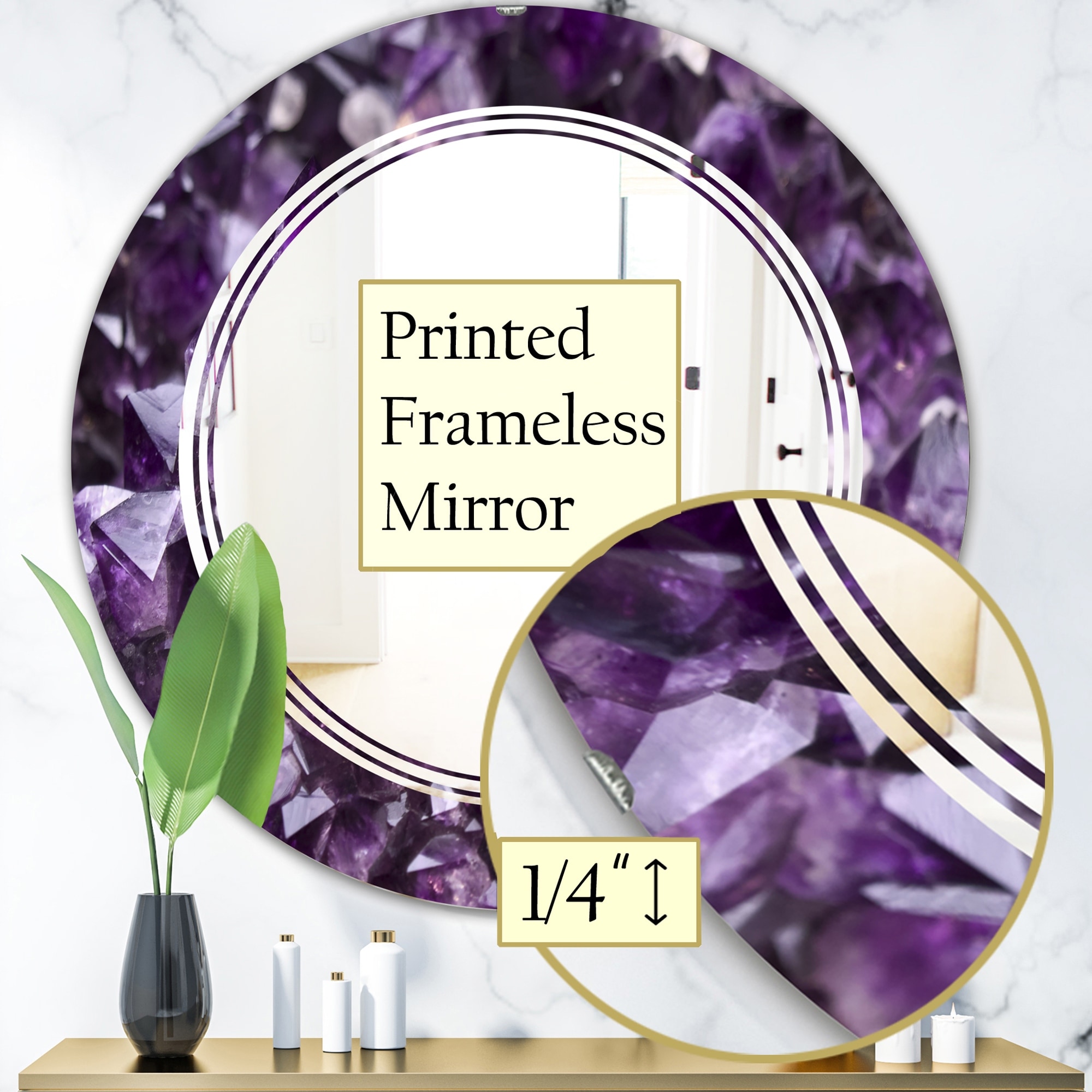 Designart Amethyst Geode Modern Round Or Oval Wall Mirror Triple C On Sale Overstock 29892719