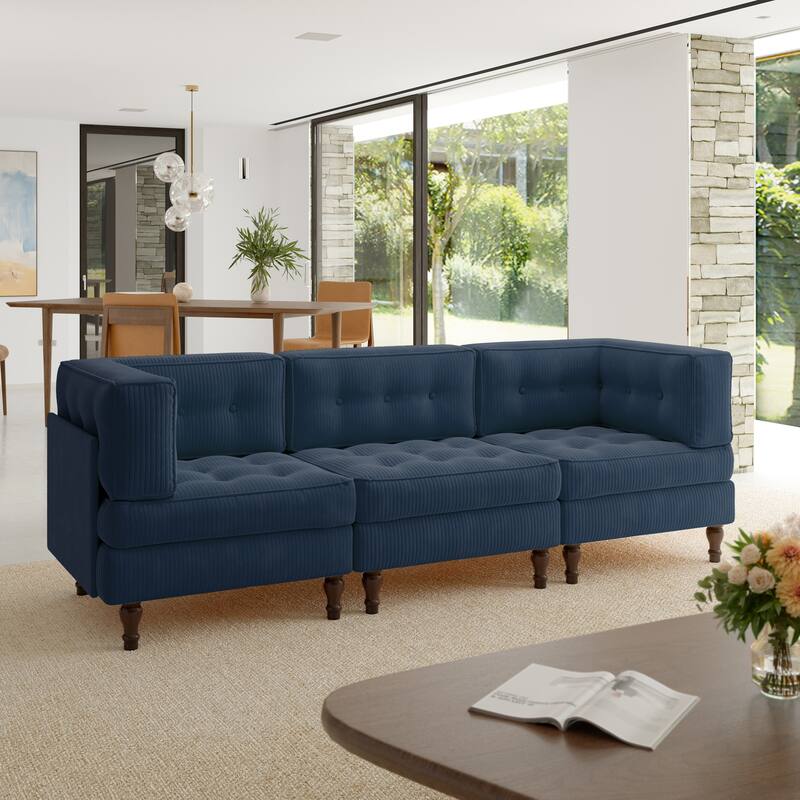Oversized Modular Sectional Corduroy Fabric Tufted Sofa - Navy-3 peice - Symmetrical