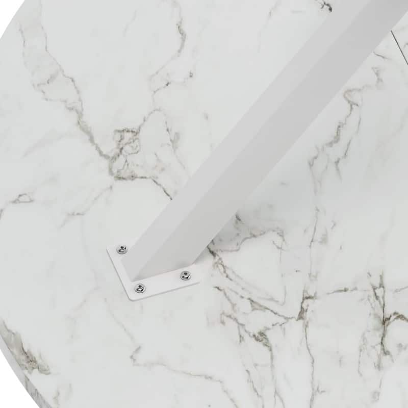 31.5"W Modern Round Occasional Table,Coffee Table with Cross Leg and Marble Design Top