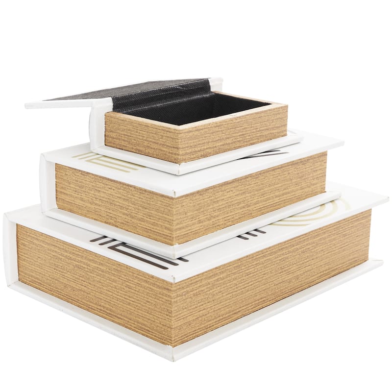 Faux Leather or Linen Fabric Book Storage Box - Set of 3 White, Beige, Black, Red or Light Gray - Roche River Decor