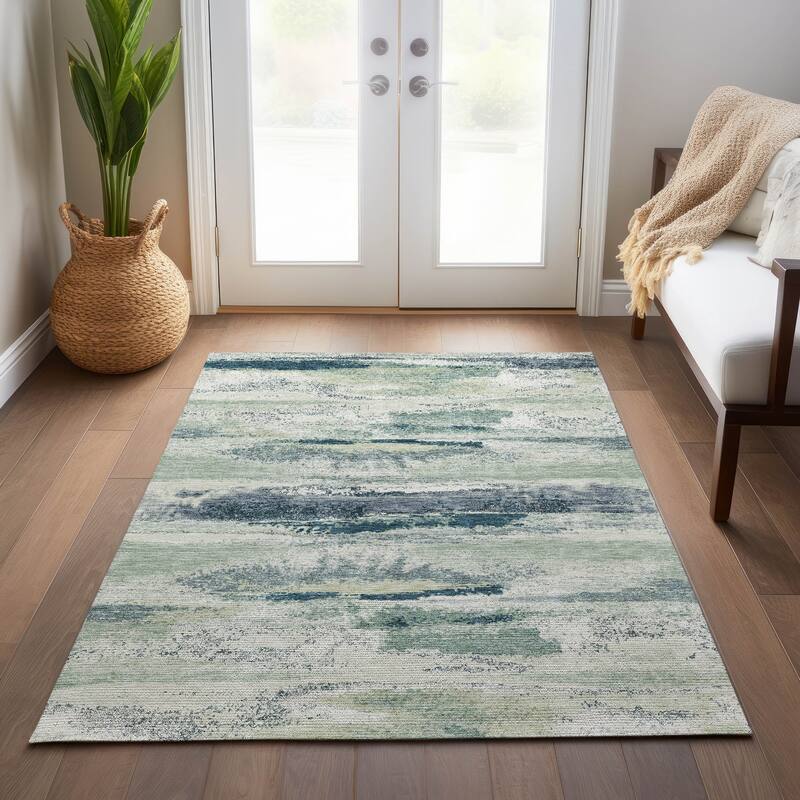 Machine Washable Indoor/ Outdoor Abstract Modern Chantille Rug