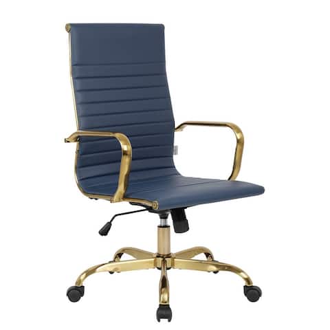 LeisureMod Harris High-Back Leather Office Chair With Gold Frame