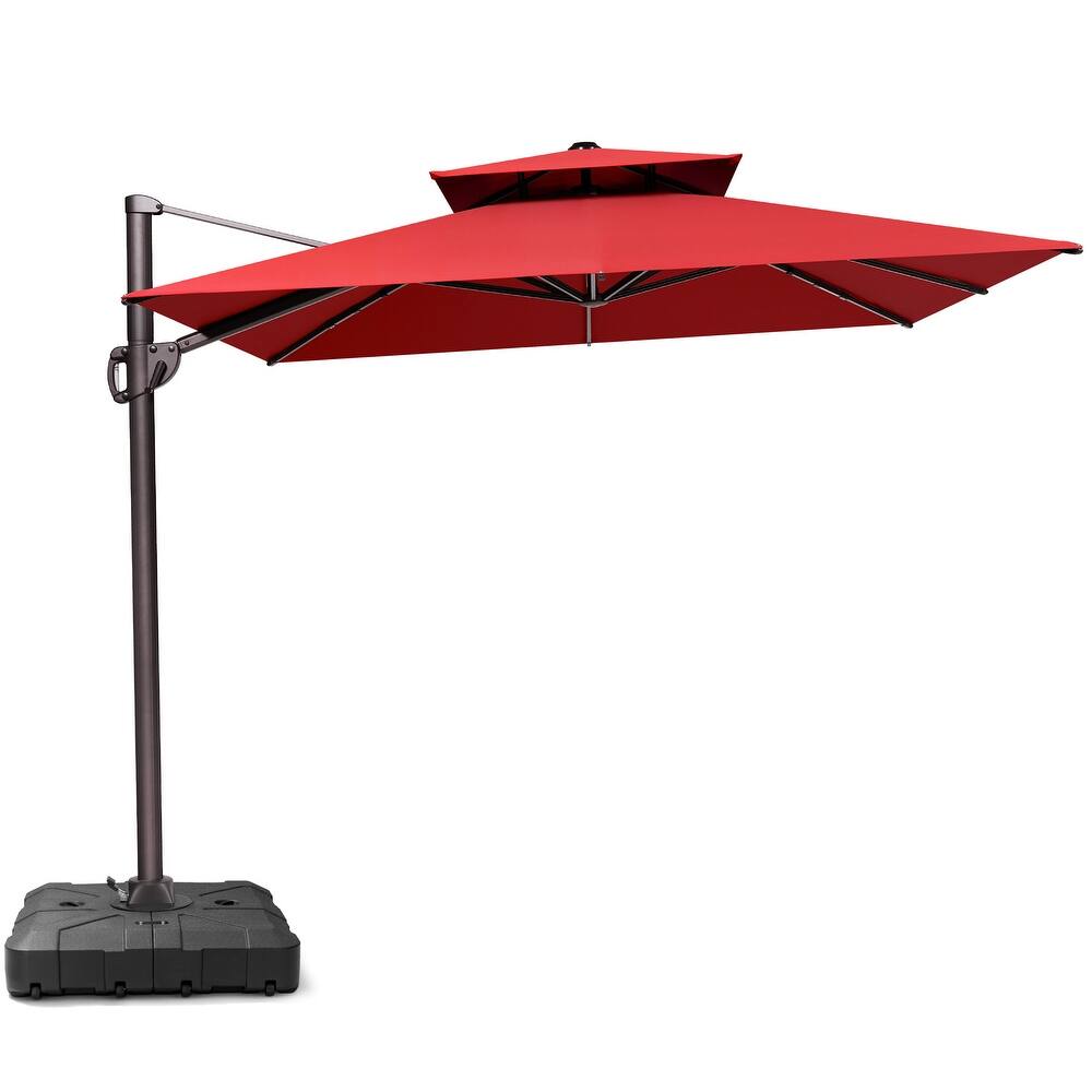 9 x 12 ft Outdoor Double Top 360 Degree Rotation Patio Cantilever Umbrella with Base