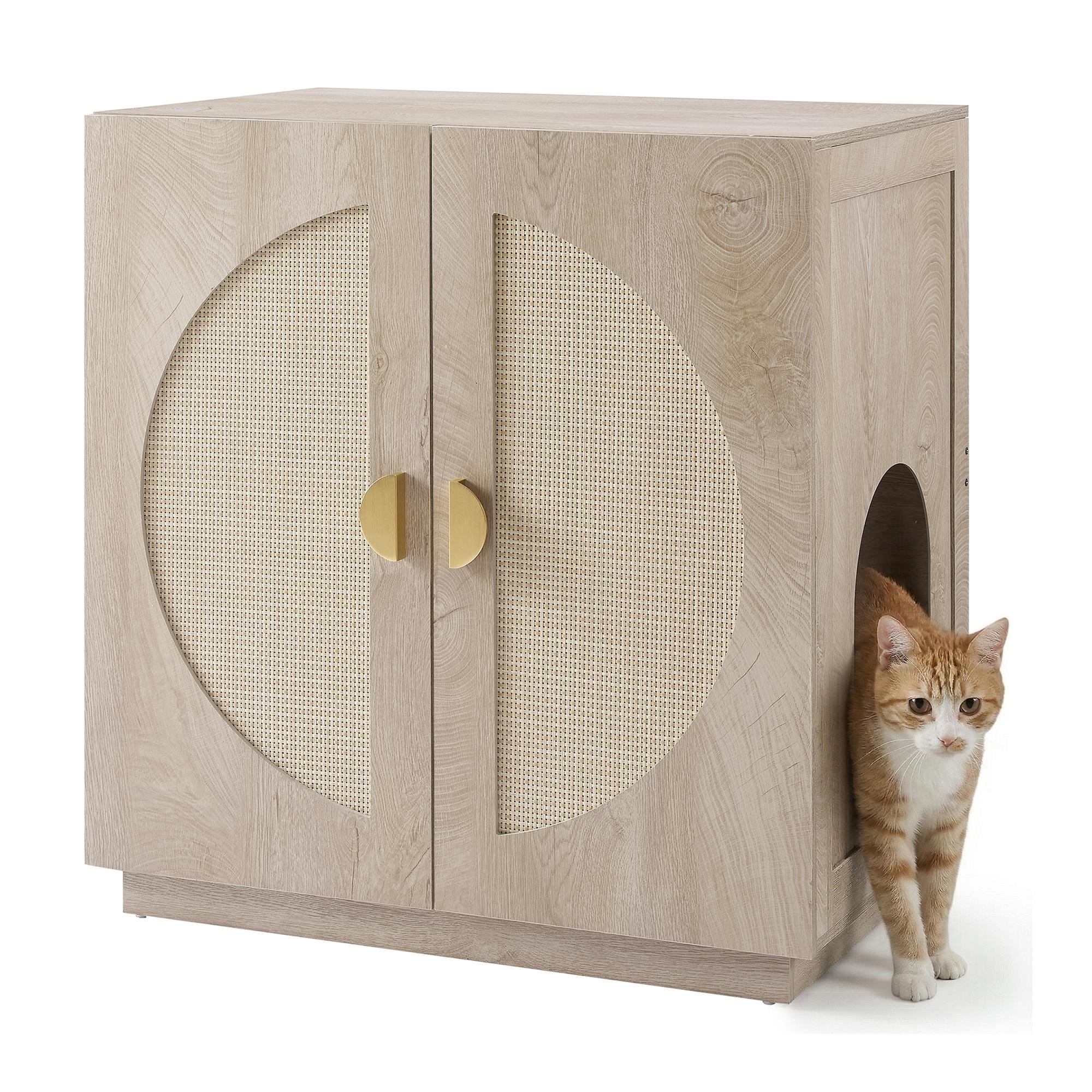 Tall Cat Litter Box Enclosure with Adjustable Shelf and Dual Entrances for Top-Entry Litter Boxes