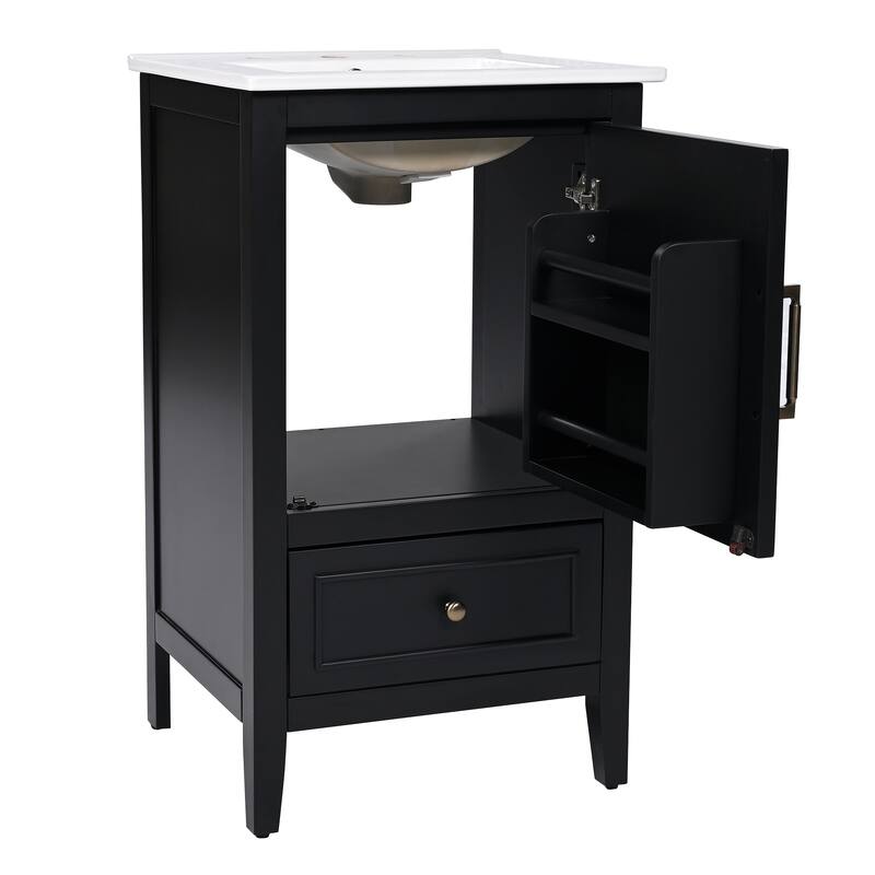 20-Inch Bathroom Vanity with Ceramic Sink, Cabinet, and Drawer Storage, Freestanding with Painted Finish - 20in L Solid Wood+MDF