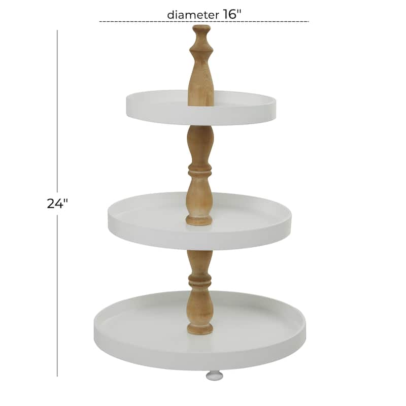 Wood 3 Level Tiered Server with Wood Post - Black or White - Roche River Decor