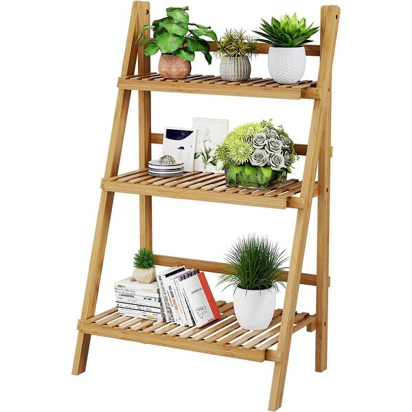 Foldable Bamboo Ladder Shelf, 3 Tier, 23.6 x 15 x 39.4 Inches