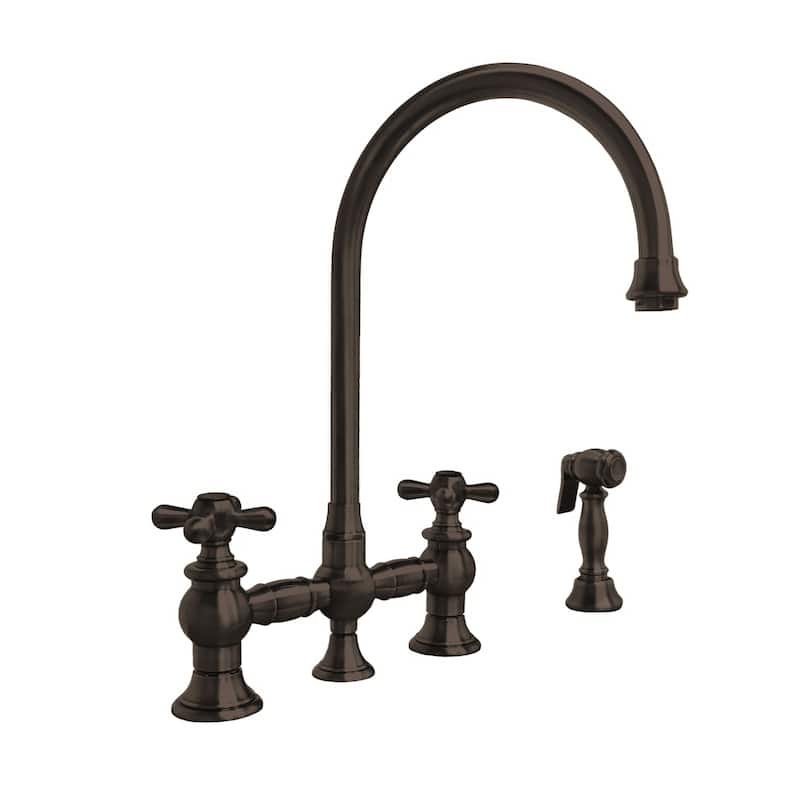 Vintage III Plus Bridge Faucet with Gooseneck Swivel Spout, Cross Handles and Solid Metal Side Spray