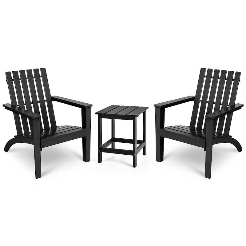 Costway 3PC Patio Adirondack Chairs Side Table Set Solid Wood Garden - Black
