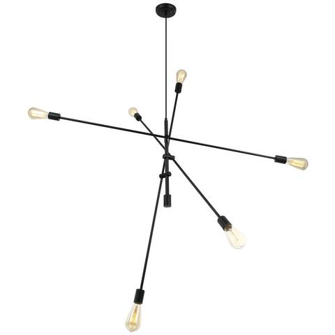 6 Light Incandescent Adjustable Pendant, Matte Black