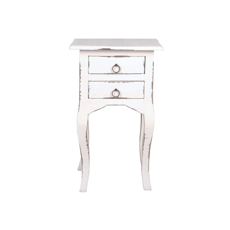 Distressed White Wood Side Table - Fully Assembled End Table for Living Room Bedroom - 27.25