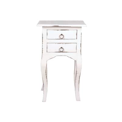 Distressed White Wood Side Table - Fully Assembled End Table for Living Room Bedroom - 27.25
