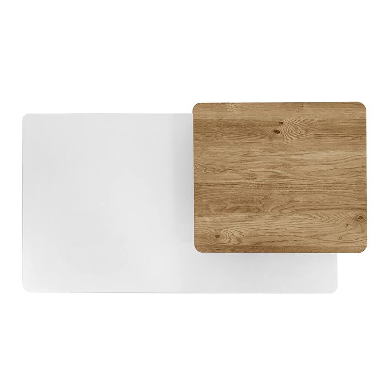 Nesting Coffee Table Set of 2, Wood Accent Table with Layered Design, Living Room Dining Table with Rounded Corners
