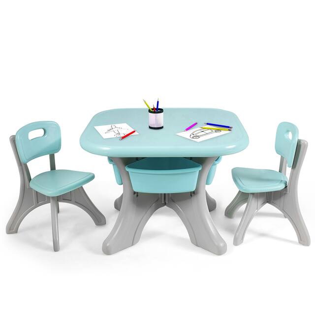Kids Table and 2 Chair Set Children Activity Art Table Set - Blue