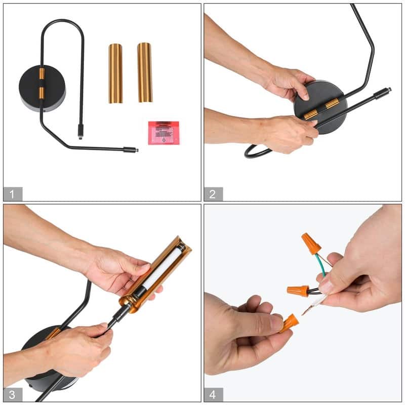 2-Light Mid-Century Modern Gold LED Wall Sconce Lighting for Living Room - 20 x 3 x 19.3