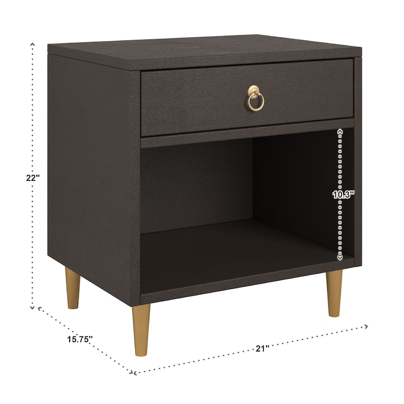 Vennesla Gold Finish Metal Dark Brown Faux Shagreen 1-drawer Side Table by iNSPIRE Q Bold