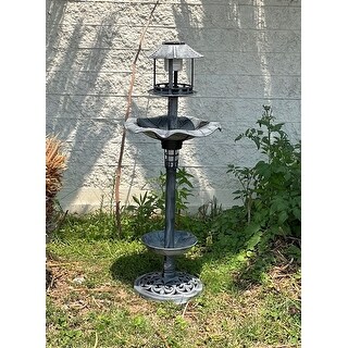 Solar Outdoor Bird Bath Antique Pedestal Fountain Decor Backyard, Gardens W/planter Foundation, Feeder, Stylish Led Lamp