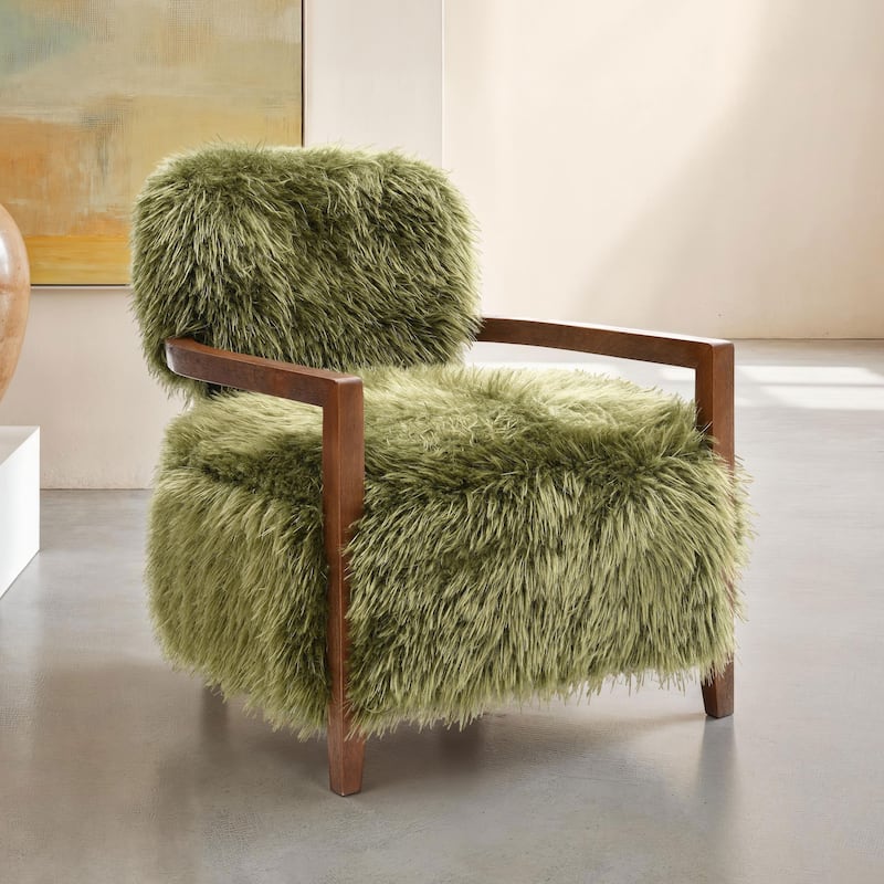 Furniture of America Lumir Modern 28-inch Faux Fur Accent Arm Chair - Green Long-Haired