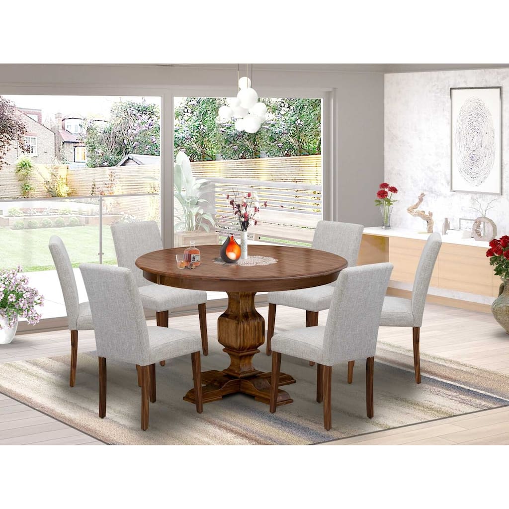 HomeStock 7-Piece Natural Oak Finish Solid Wood Top Dining Table with 6 Parson Chairs