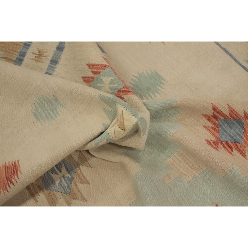 Hand Woven Southwestern Wool Beige Geometric Area Rug - 12' 9'' X 9' 9''