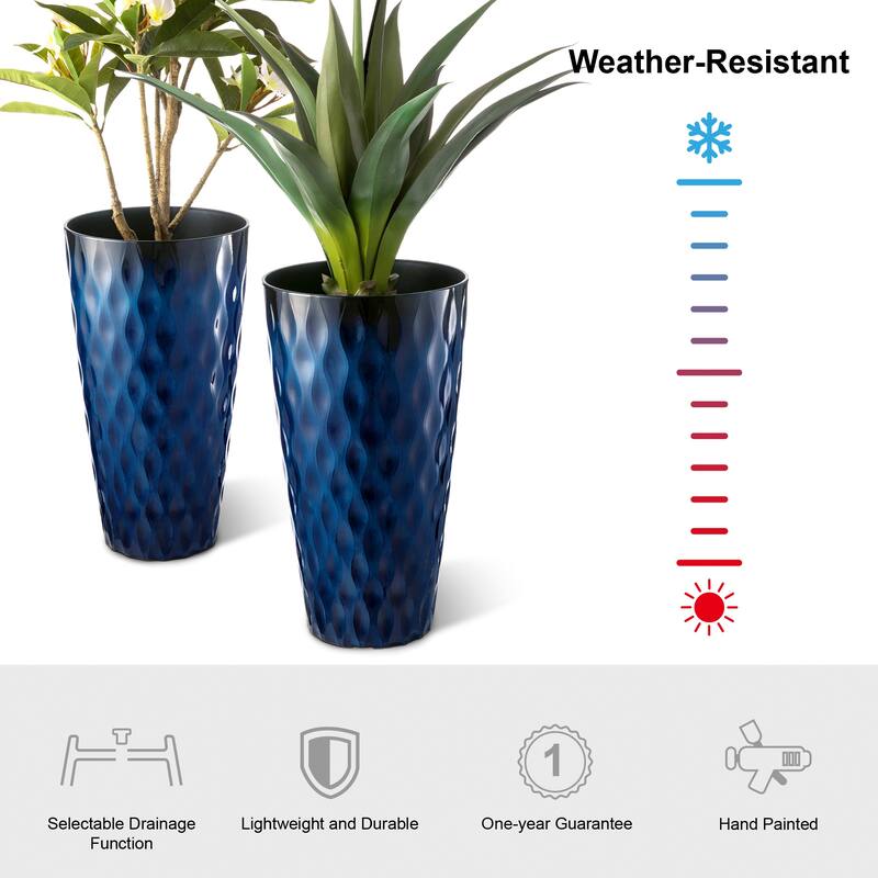Glitzhome 23.75"H Set of 2 Oversized Wavy Texture Cobalt Blue/Turquoise/Red Tall Plastic Planter