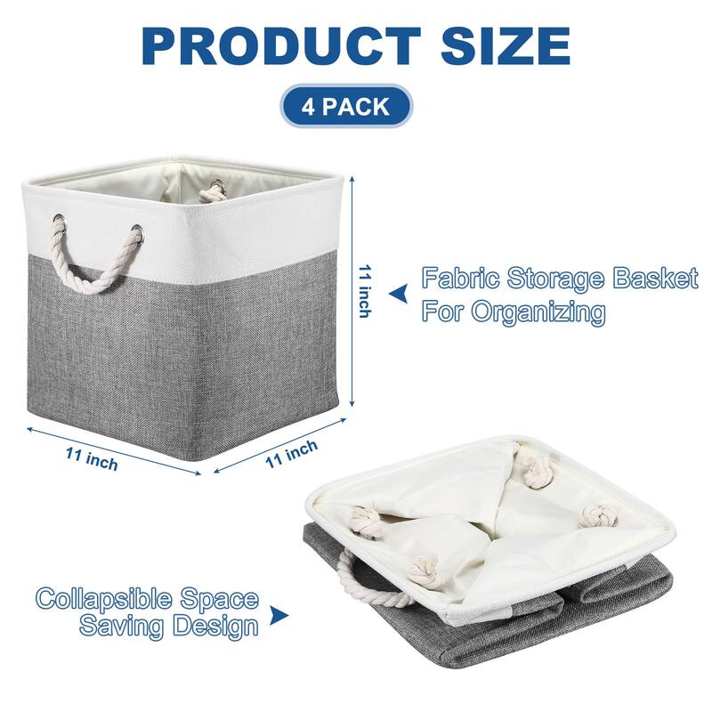Storage Baskets Fabric Collapsible Cube Baskets, 4 Pack - White/Gray