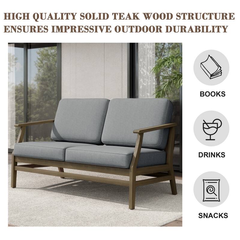 Teak Outdoor Patio Club Chairs Loveseat with Cushions