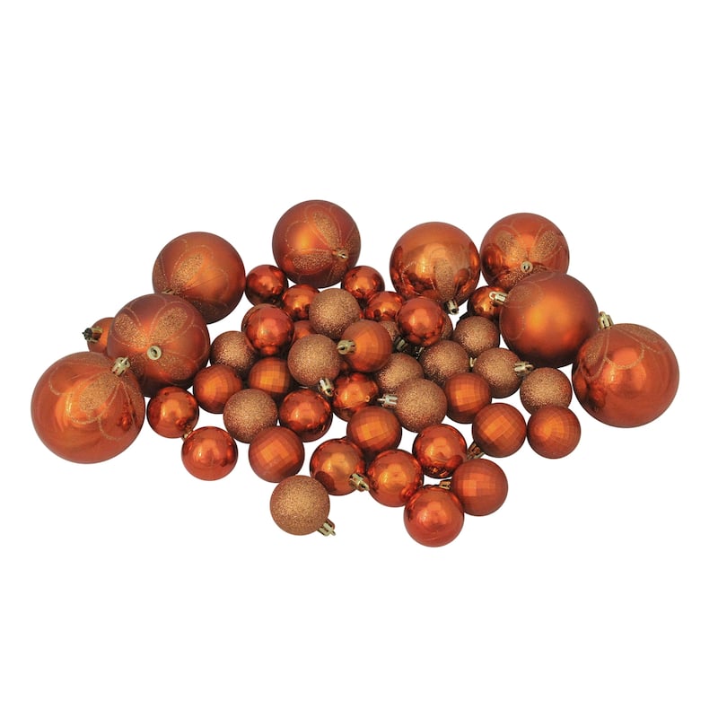 125ct Burnt Orange Shatterproof 4-Finish Christmas Ornaments 5.5"