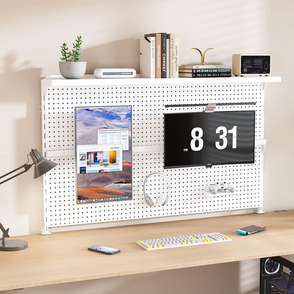 Metal Pegboard Desk Organizer with Dual Monitor Stand