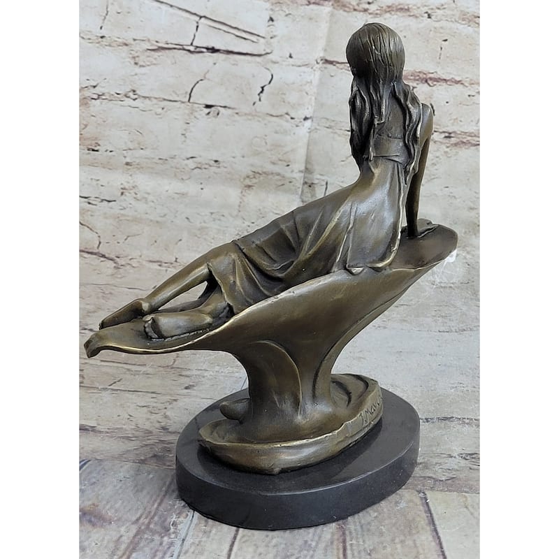 Bronze Sculpture Of A Young Girl On A Marble Base - Original Signed Art By J. Mavchi