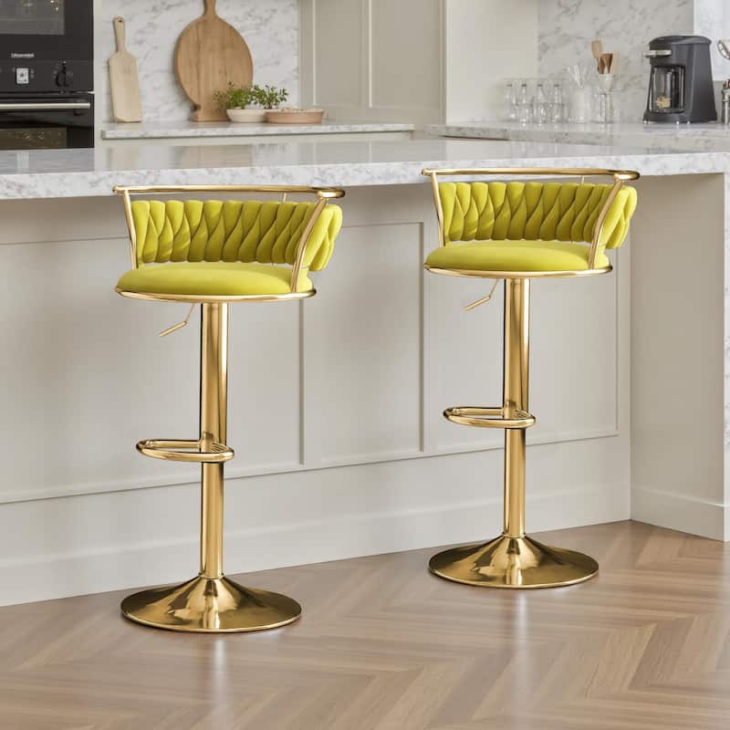 Set of 2 Velvet Adjustable Swivel Bar Stools