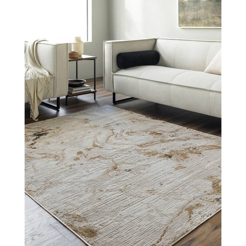 Livabliss Allegro Casual Abstract Marble Area Rug - 6' 7" x 9' - Light Beige/Ivory