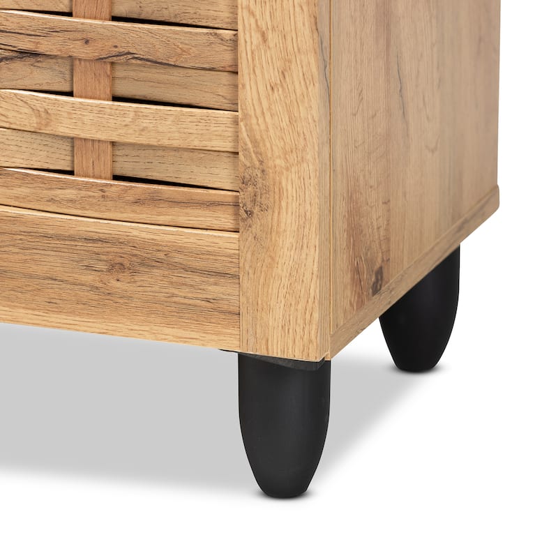 Winda Modern Oak Brown Finished Wood 3-Door Shoe Cabinet