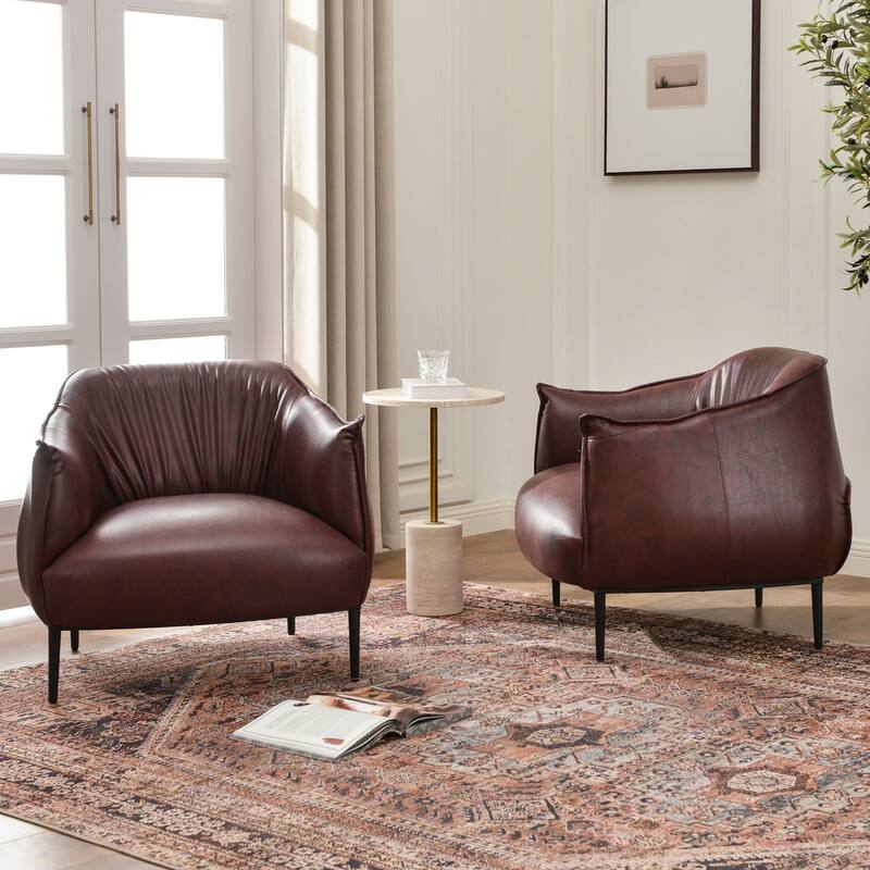 KINWELL 33" Wide Faux Vegan Leather Upholstery Barrel Accent Chair