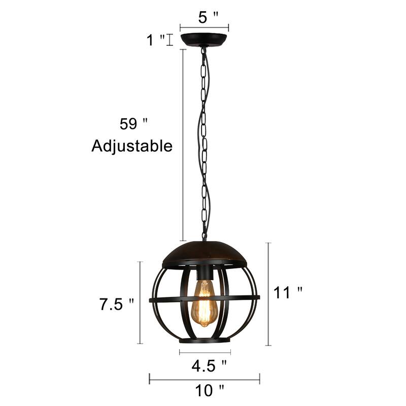 Anmytek Modern Industrial 1-Light Black Globe Pendant Light Metal Island Lights for Dining Room