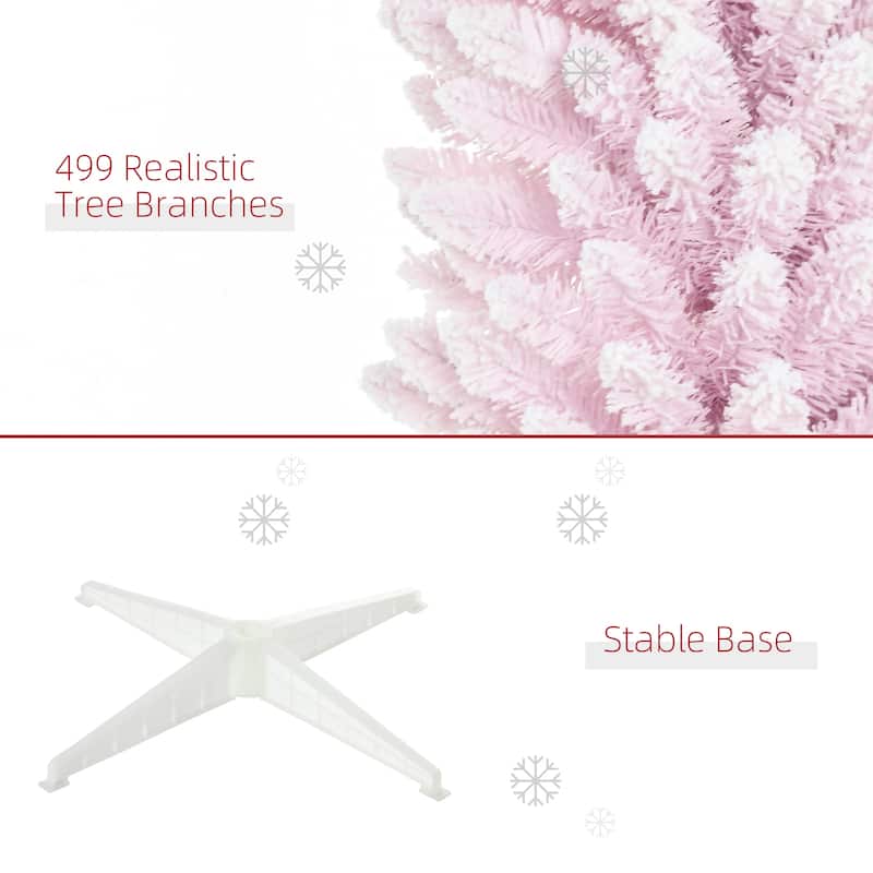 HOMCOM 7' Snow Flocked Artificial Pencil Christmas Tree, Slim Xmas Tree Pink