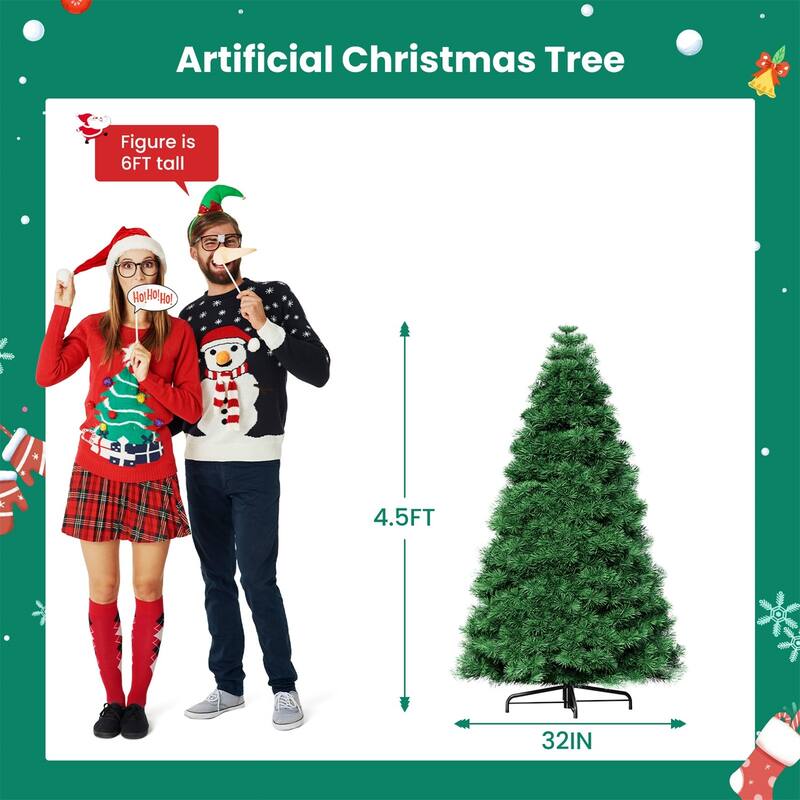 Pre-lit Snow-Flocked Christmas Tree, Artificial Holiday Christmas Tree with 120 Warm Lights, 347 Branch Tips - N/A