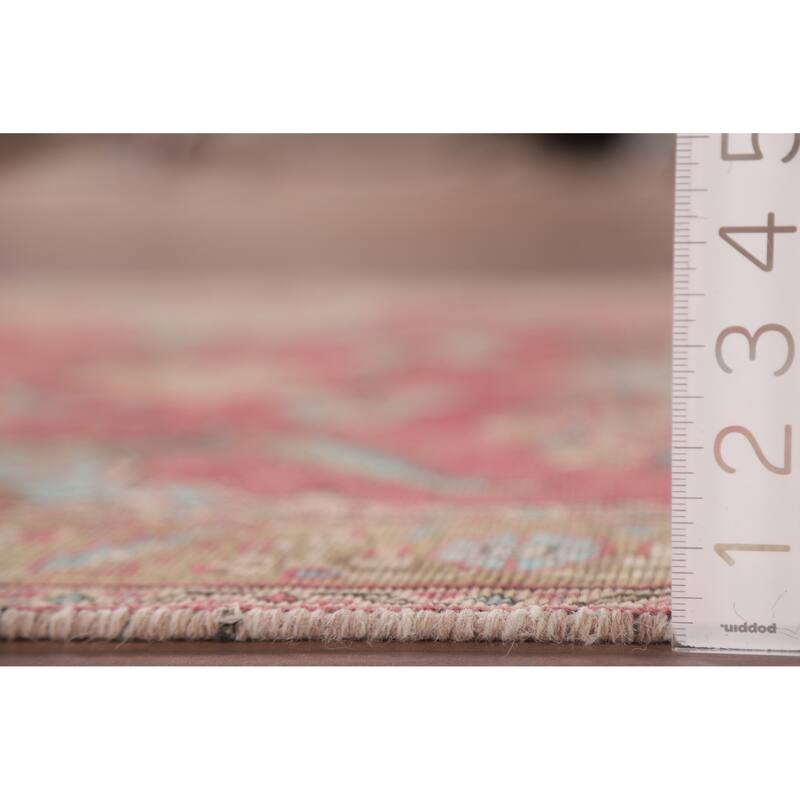 Hand Knotted Oriental 100% Wool Carpet Traditional Floral Pink Tabriz Runner Rug - 12' 9'' X 3' 3''