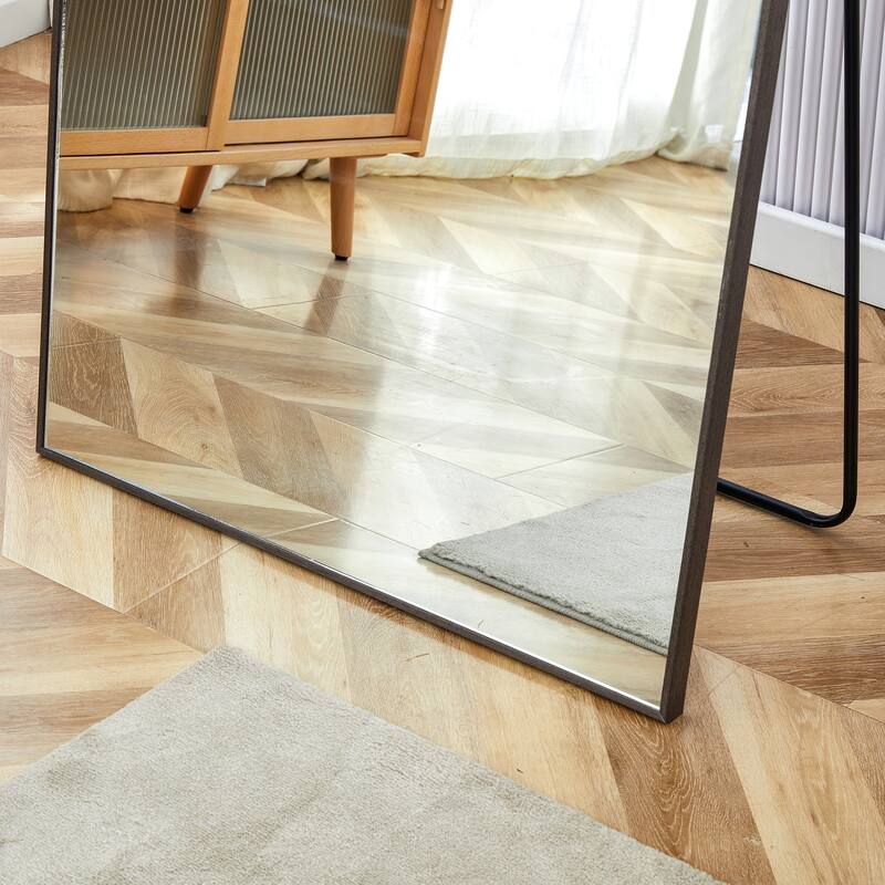 Roomfitters Full-Length Mirror with Black Solid Wood Frame, 71"x31.4" Floor Standing or Wall-Mounted Dressing Mirror