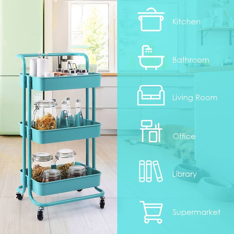 3-Tier Utility Cart Storage Rolling Cart with Casters