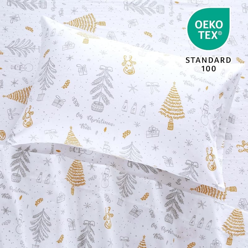 Christmas Soft Brushed Microfiber Holiday Bed Sheets Set with 16 Inches Deep Pocket