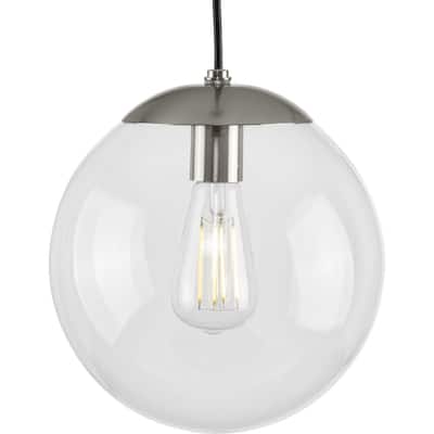 Atwell Collection 1-Light Clear Glass Brushed Nickel Medium Pendant - 10 in x 10 in x 10.5 in