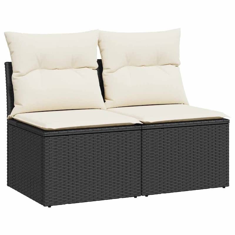vidaXL Patio Sofa Set with Cushions Sectional Sofas 2 Piece Poly Rattan Acacia - 24.4 x 21.7 x 27.2