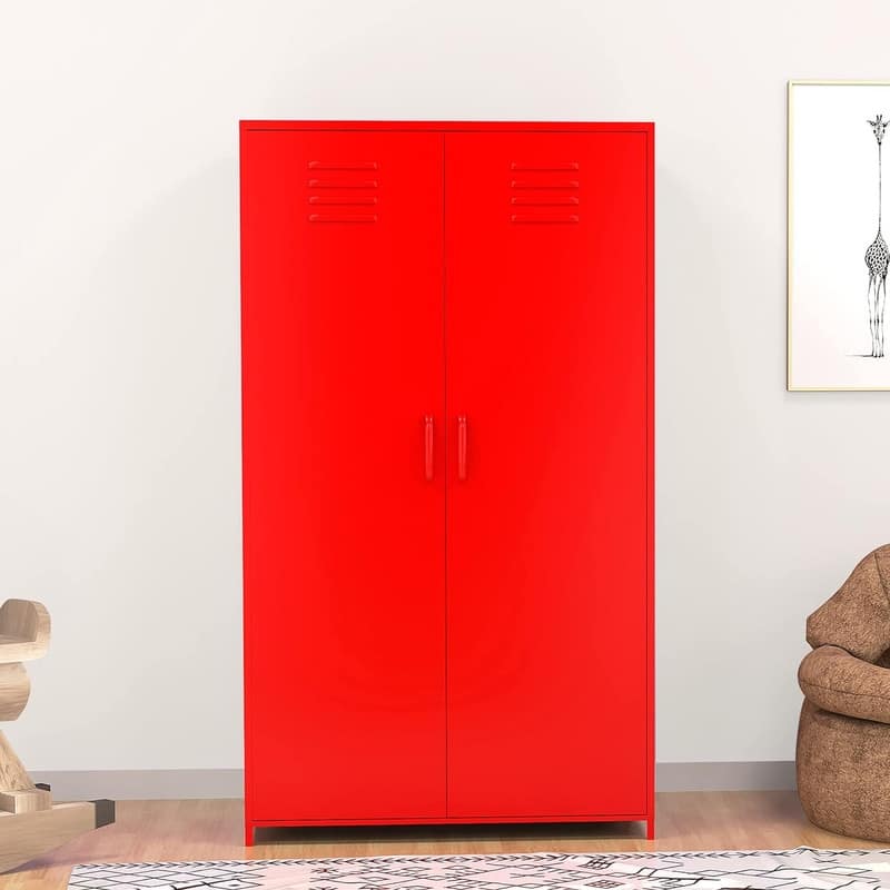 Double Doors Metal Locker Cabinet Storage with Hanging Rod and Shelves for Bedroom School Classroom